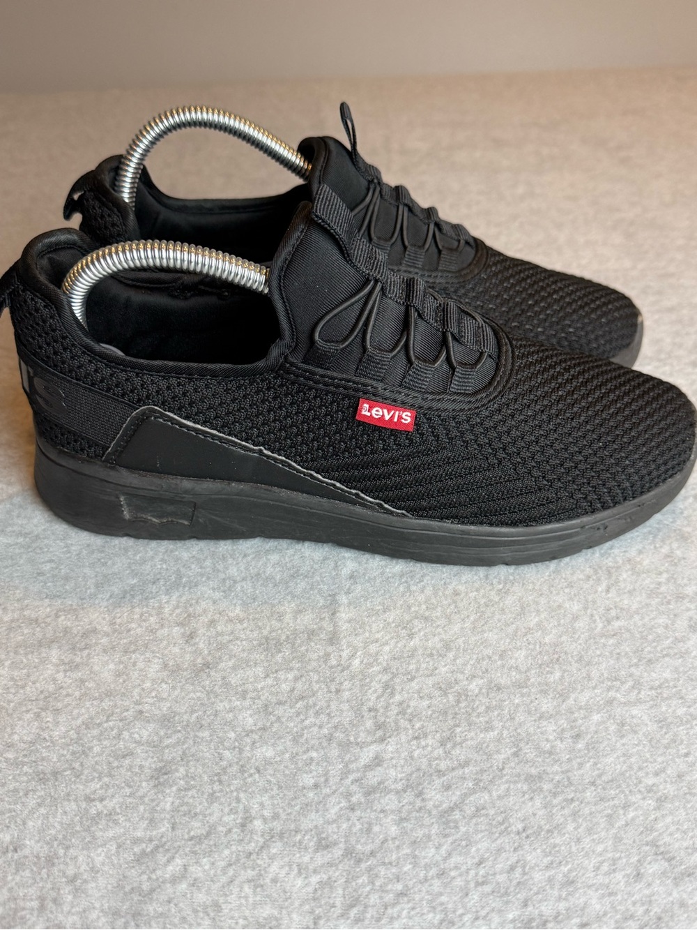 Levi's Men's Black Knit Slip On Casual Sneakers with Red Logo